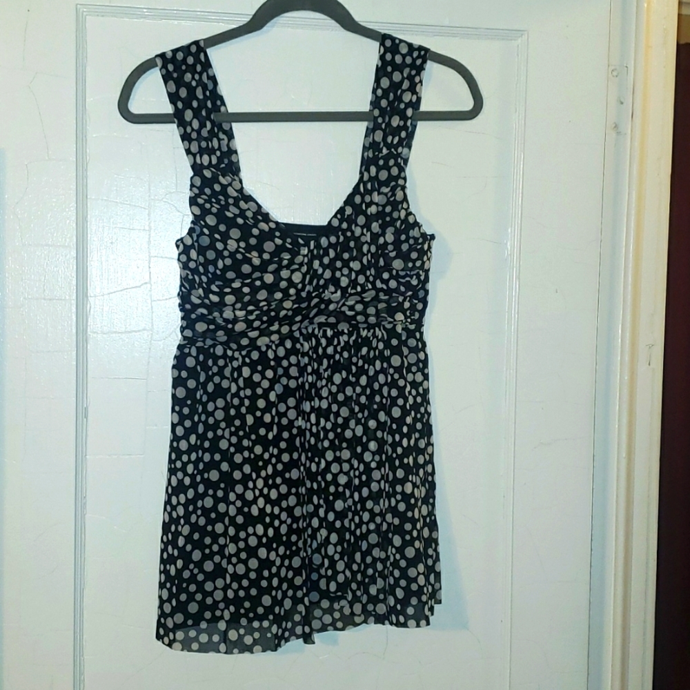 INC Tank Top Black wGrey Polka Dots Med